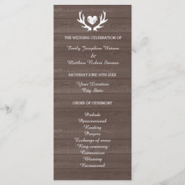 Programa de casamento com veios de madeira vintage