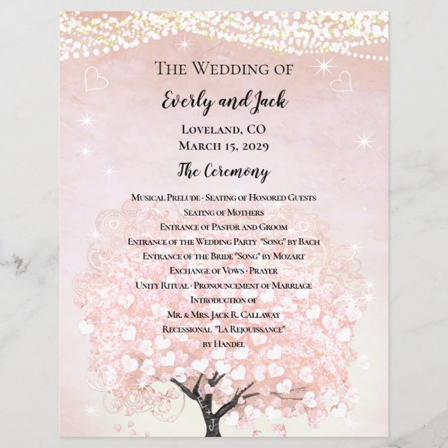 Programa de Casamento Conto de Fadas Rosa Bege (Frente)