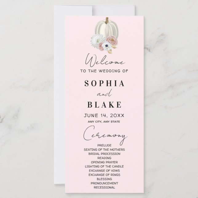 Programa de Casamento Cor-de-Rosa de Abóbora-Abóbo (Frente)