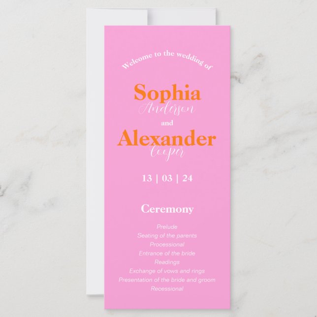 Programa de Casamento Cor-de-rosa-escuro e laranja (Frente)
