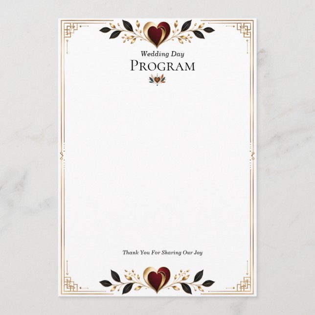 Programa de Casamento Coração Burgundy e Dourado E (Frente)