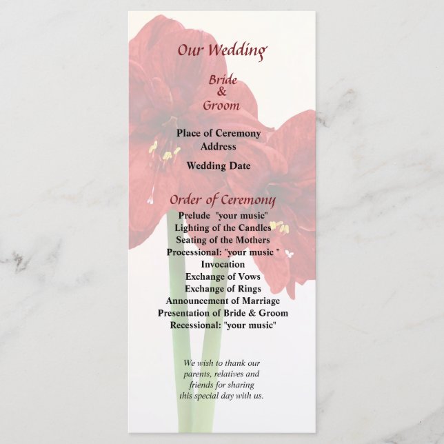 Programa de Casamento Coração de Doce Ervilha Rosa (Frente)