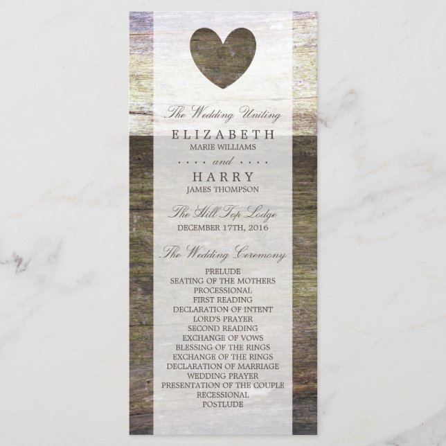 Programa de Casamento Coração de Madeira Country (Frente)