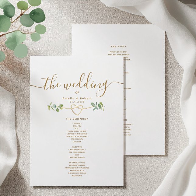Programa de Casamento Coração Dourado com Verdor (Criador carregado)