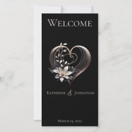 Programa de Casamento - Coração Rosa Moderno com F