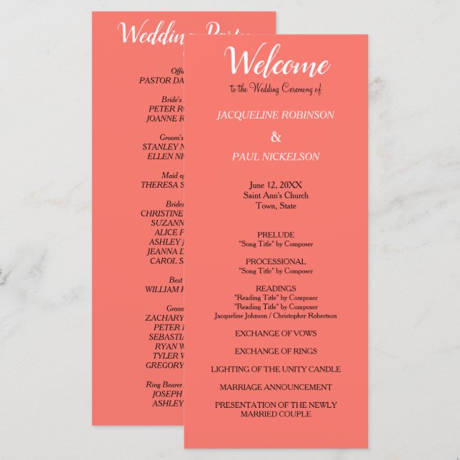 Programa de Casamento Coral (Frente/Verso)