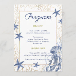 Programa de Casamento Costeiro Azul e Dourado
