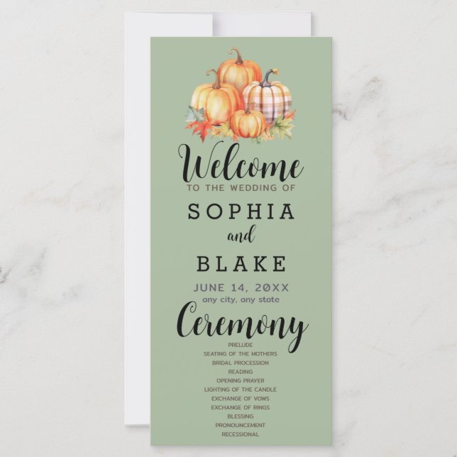 Programa de Casamento Country Pumpkins Plaid Fall  (Frente)