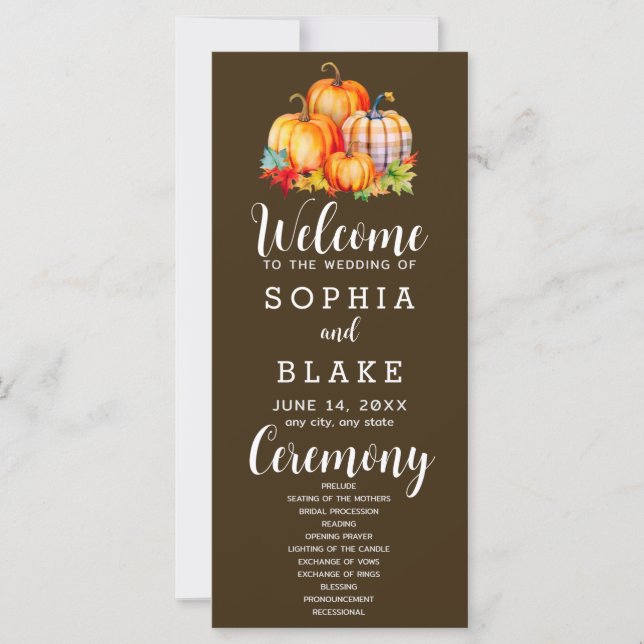 Programa de Casamento Country Pumpkins Plaid Fall  (Frente)