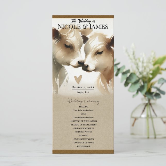 Programa de Casamento Country Vaca Amor Marrom Cre (Em pé/Frente)