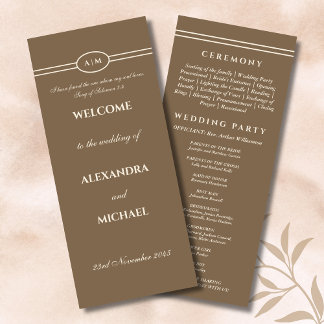 Programa de Casamento Cristão Marrom Creme Monogra