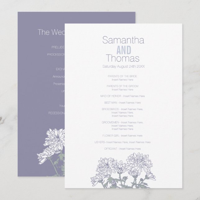 Programa de casamento da cinza branca (Frente/Verso)