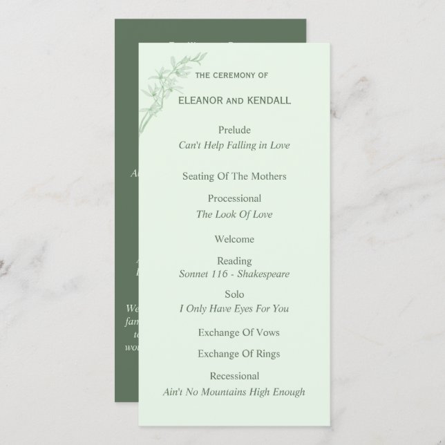 Programa de Casamento da Flor do eterno (Frente/Verso)