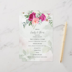 Programa de casamento da flor magenta de eucalipto