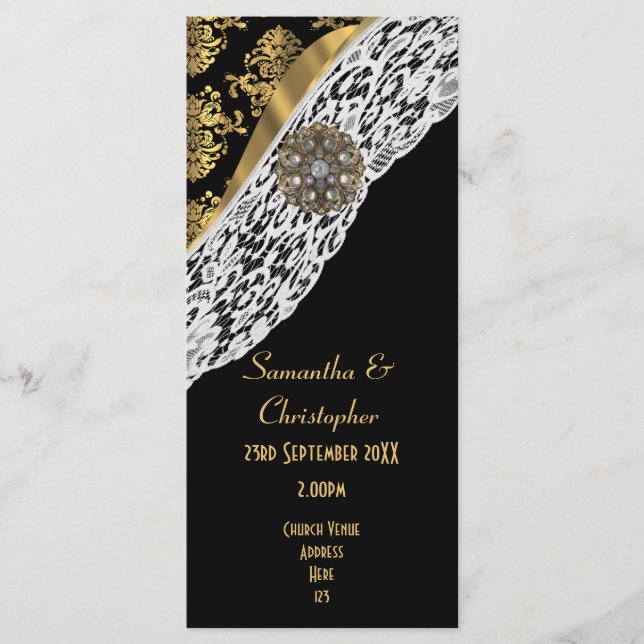 Programa de casamento da igreja de rendas brancas  (Frente)