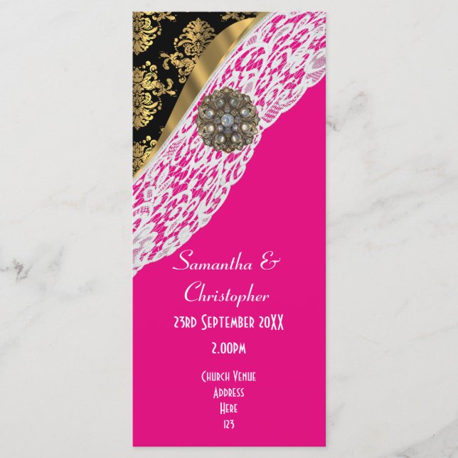 Programa de casamento da igreja de rendas brancas  (Frente)