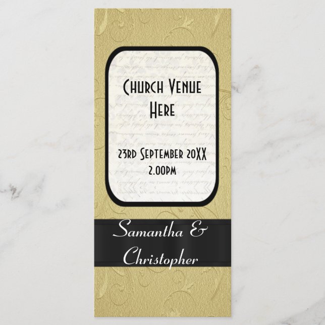 Programa de casamento da igreja negra e dourada (Frente)