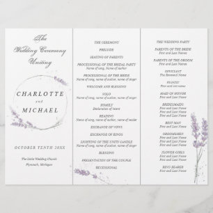 Programa de casamento da lavanda d'água