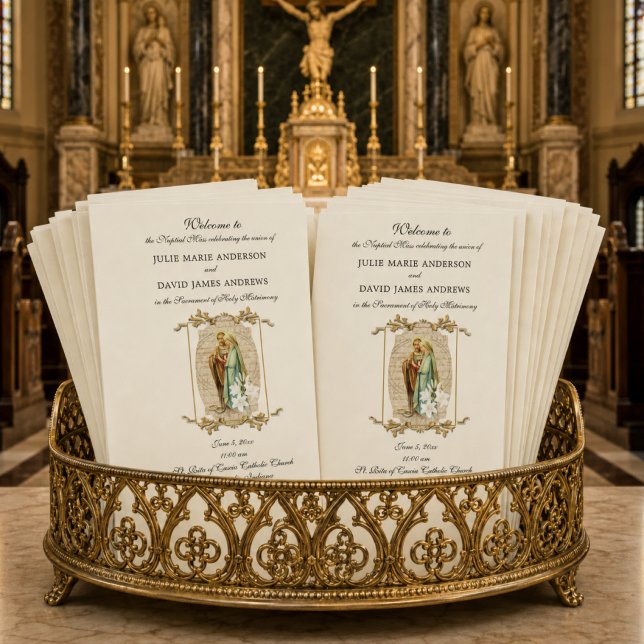 Programa de Casamento da Missa Latina Católica Ele (Criador carregado)