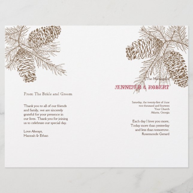 Programa de Casamento da Natureza Pine Cone (Frente)
