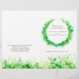 Programa de casamento da Watercolor Greenery Wreat