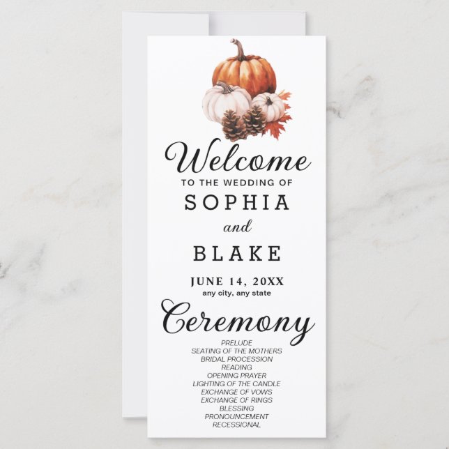 Programa de Casamento de Abóbora & Folhas de Outon (Frente)