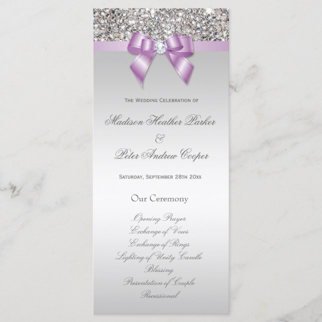 Programa de Casamento de Arcos Lilac Sequins Faux  (Frente)
