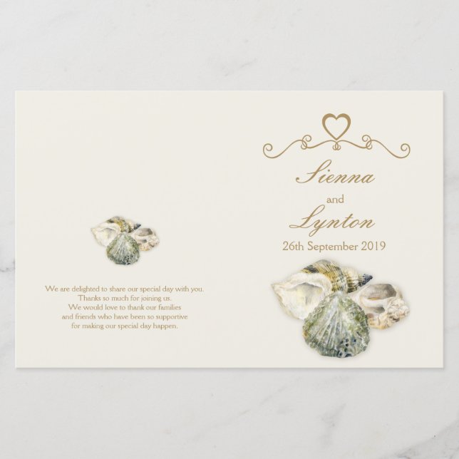 Programa de casamento de arte aquática de conchas  (Frente)