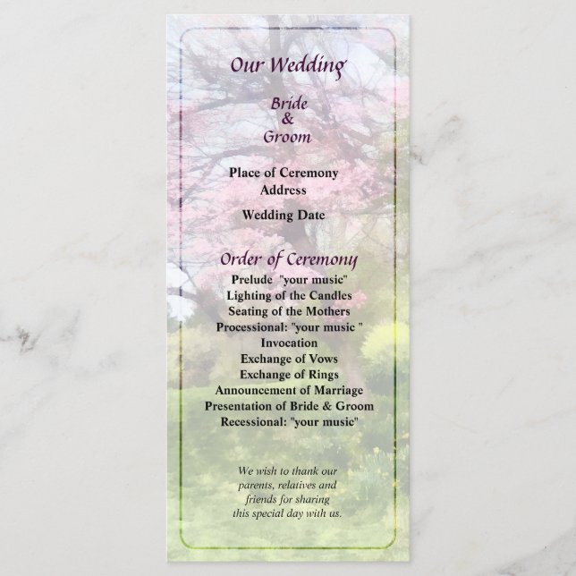 Programa de Casamento de Árvore Primavera rosa e D (Frente)