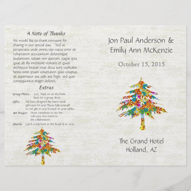 Programa de Casamento de Árvores de Flor Musical (Frente)