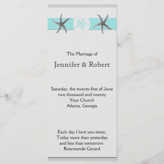 Programa de Casamento de Bandas de Aqua e de Cinza (Frente)