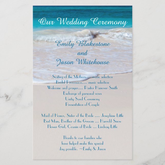Programa de Casamento de Baratos de Vows Costeiras (Frente)