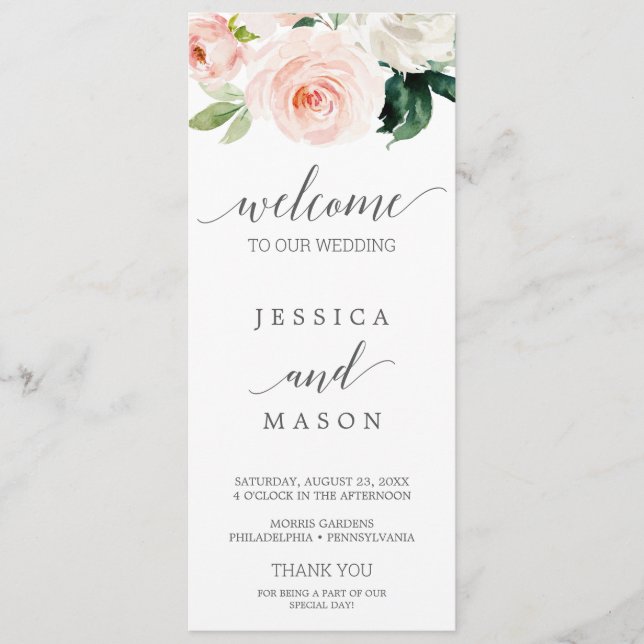 Programa de Casamento de Blooms de Blushing (Frente)