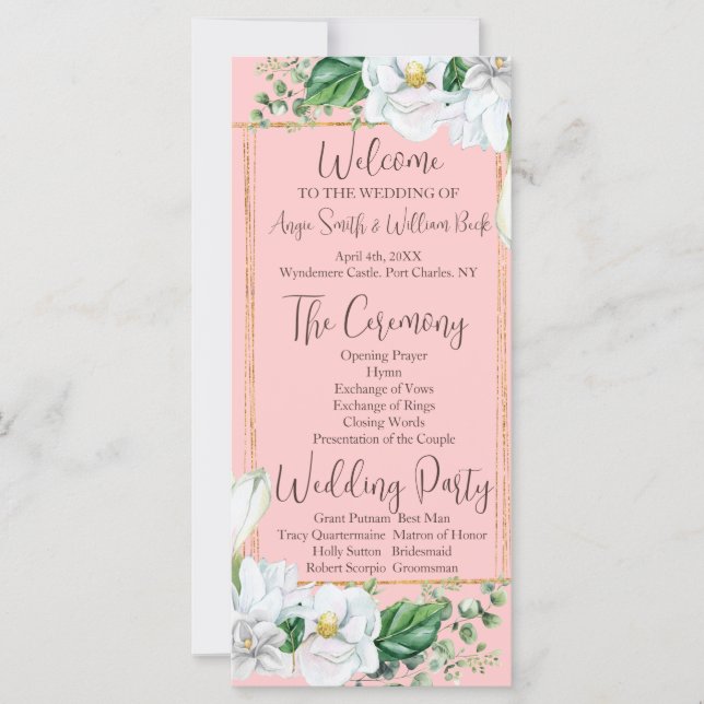 Programa de Casamento de Blush da Watercolor Magno (Frente)