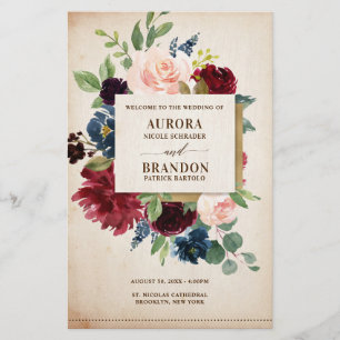 Programa de Casamento de Boho Russo Floral Marinho