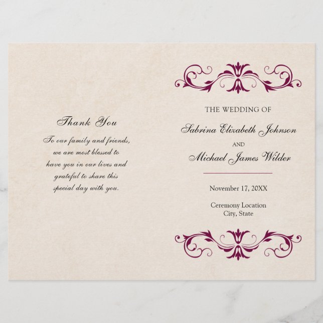 Programa de Casamento de Borgonha Dobrado | Antece (Frente)