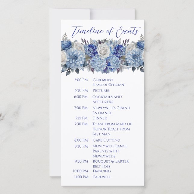 Programa de Casamento de Buquê de Flor Azul-Aquare (Verso)