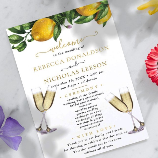 Programa de Casamento de Caligrafia Lemon Elegant (Criador carregado)