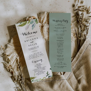 Programa de Casamento de Caligrafia Tropical Green