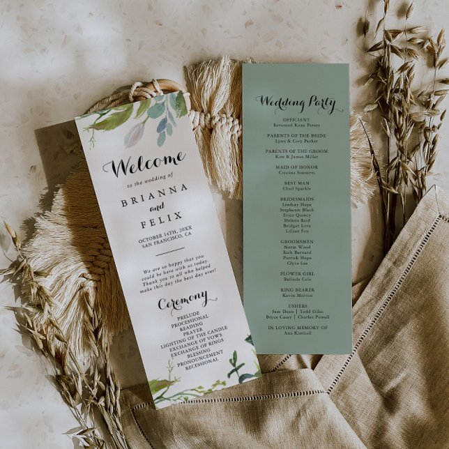 Programa de Casamento de Caligrafia Tropical Green (Criador carregado)