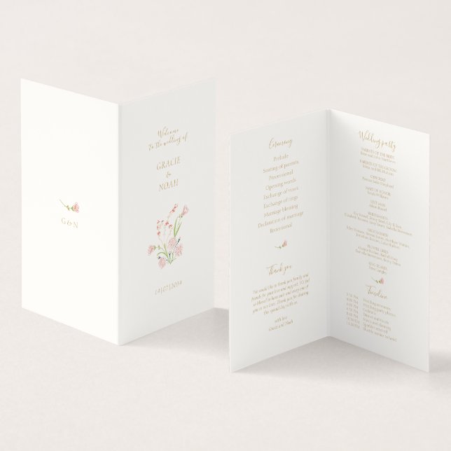 Programa de Casamento de Cartões Dobrados de Rosa  (Interior e exterior)