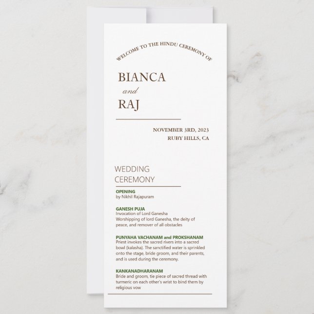 PROGRAMA DE CASAMENTO DE CERIMÔNIA HINDU (Frente)