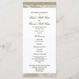 Programa de Casamento de Chuvas Brancas e Burlap