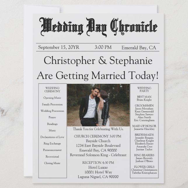 Programa de Casamento de Código QR de Foto Chic Mo (Frente)