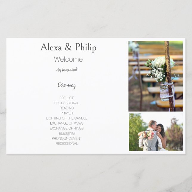 Programa de Casamento de Colagem de Fotos Brancas (Frente)