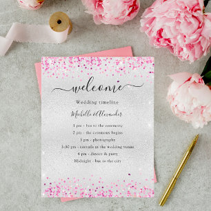 Programa de casamento de confetti cor-de-rosa Silv