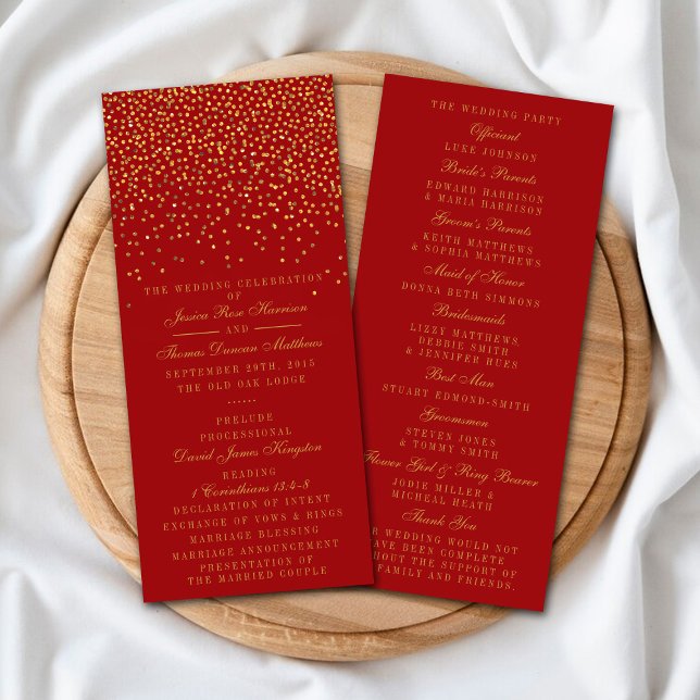 Programa de Casamento de Confetti Dourado Red & Gl (Criador carregado)