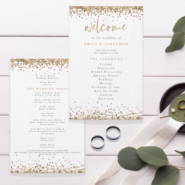 Programa de Casamento de Confetti, Glitter Dourado (Criador carregado)