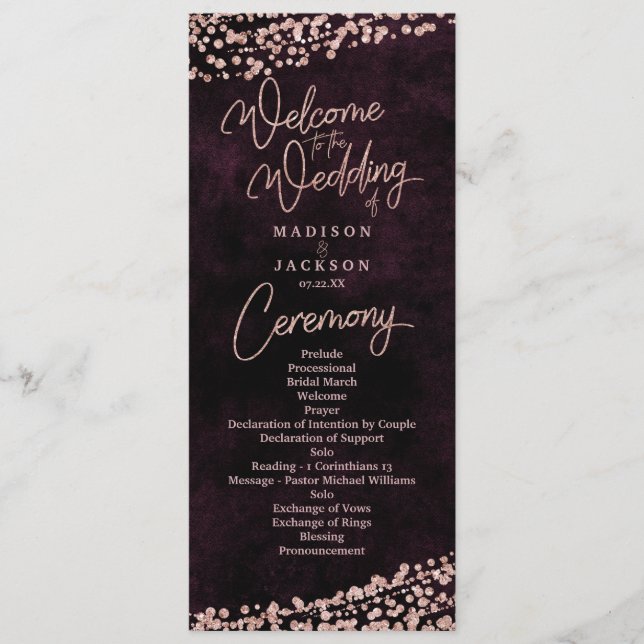 Programa de Casamento de Confetti, Rosa de Vinho d (Frente)