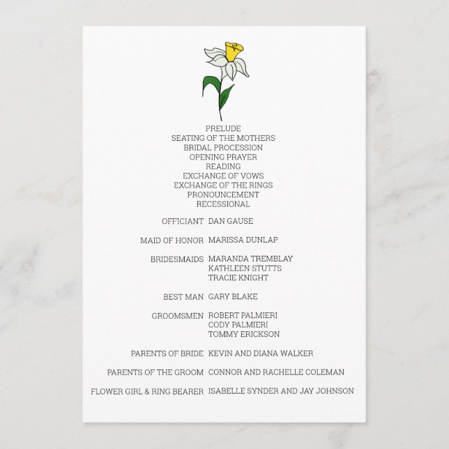 Programa de Casamento de Daffodil Minimalista (Frente)